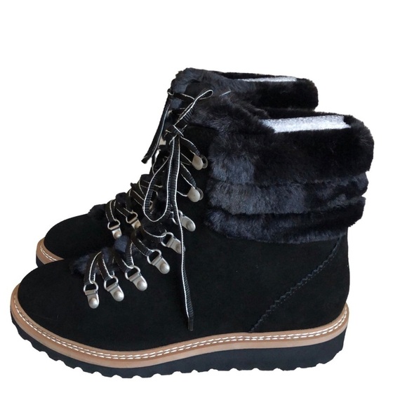 Splendid NWT Evita Lace Up Suede Faux Fur Trim Winter Boot Black Size 10 - Picture 15 of 15